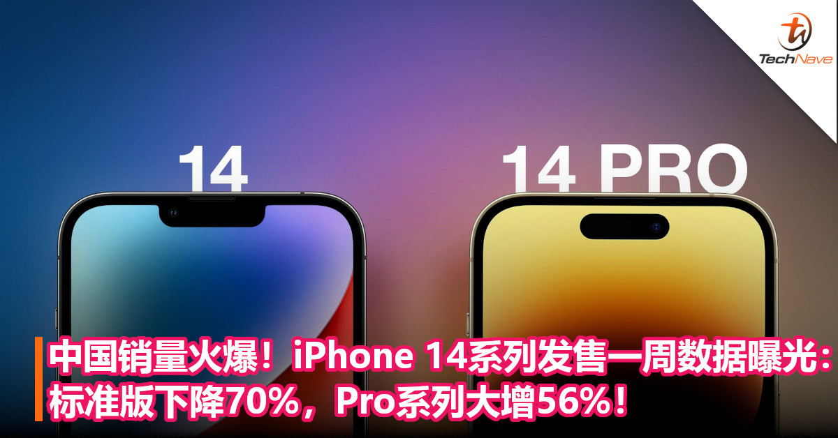 中国销量火爆！iPhone 14系列发售一周数据曝光：标准版下降70%，Pro系列大增56%！