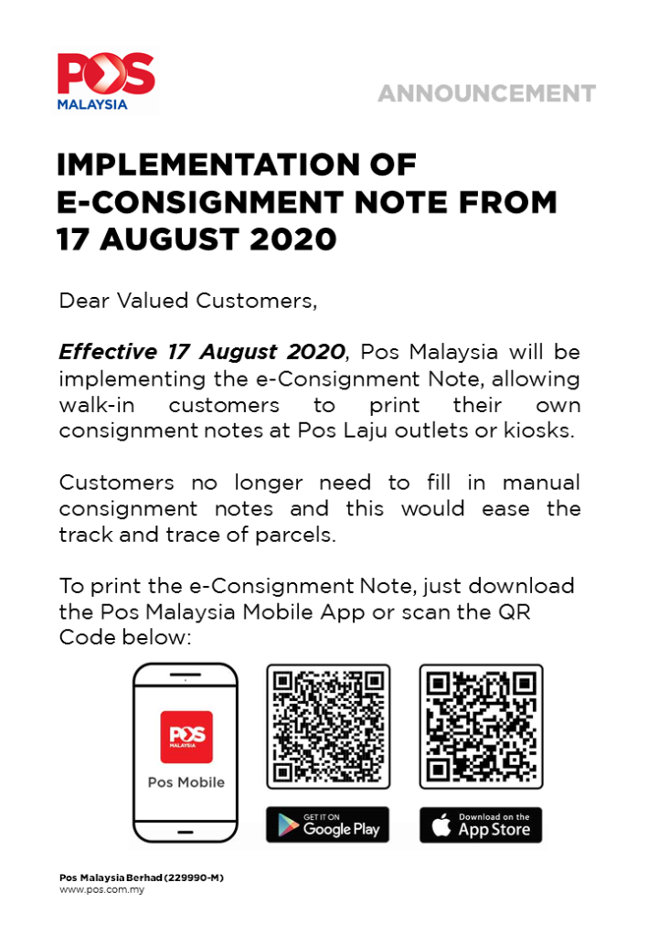 Pos Malaysia Introduces E Consignment Note So That You Don T Have To Fill Up Consignment Notes Technave