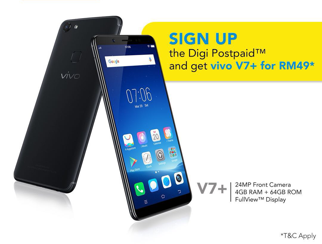 签购Digi后付配套，可免费获得vivo V7+或Y53手机！