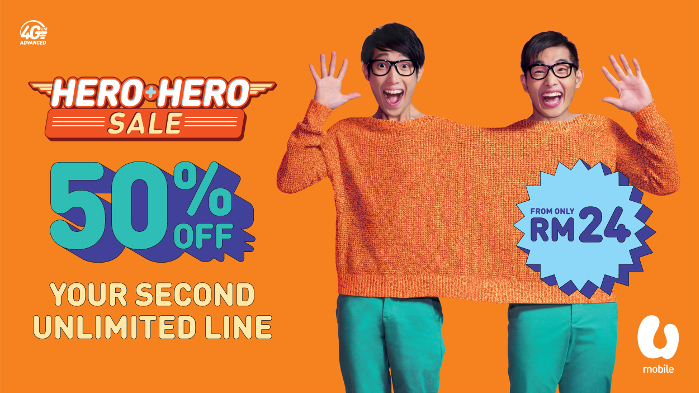 U Mobile Hero+Hero优惠，签购第二个Hero配套可享有50%现金回扣！