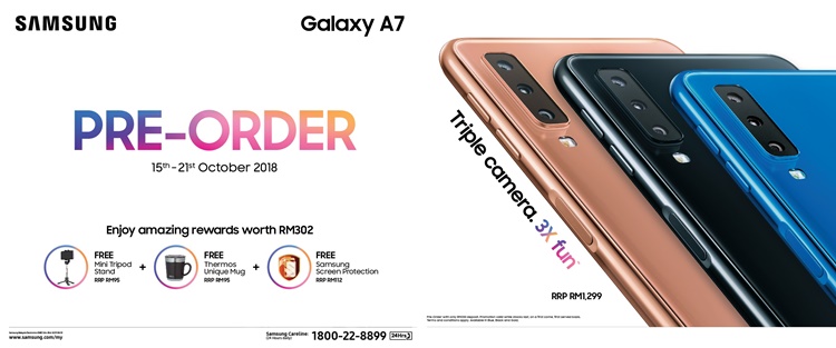 Samsung Galaxy A7（2018）预购将于10月15日开始！售价RM1299+价值RM302的赠品！