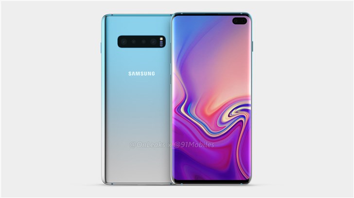 Samsung  Galaxy S10+渲染图再次曝出：后置四摄镜头+屏占比再次扩大！