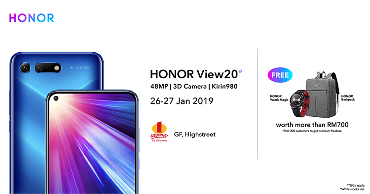 HONOR View20将在1月26日在大马推出！首200位客户可获取总值高达RM700的免费赠品！