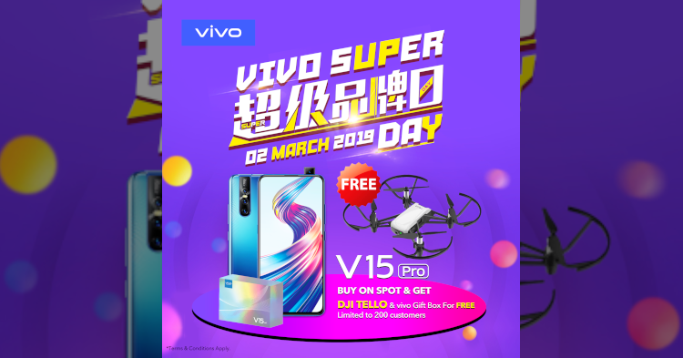 Vivo Superday Sale将于3月2日开始！购买Vivo V15 Pro可获DJI Tello Drone无人机！