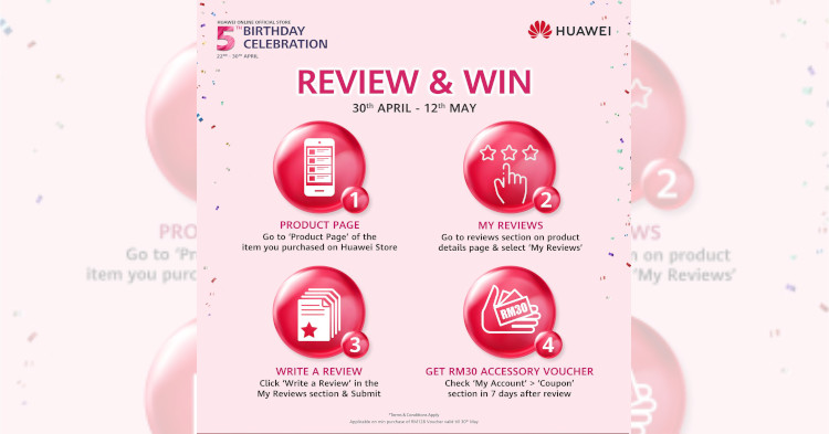 不拿白不拿！只需在Huawei Online Store写下你的评论就能获得价值RM30的优惠卷！