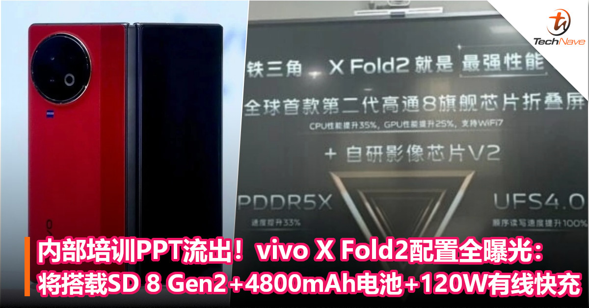 内部培训PPT流出！vivo X Fold2配置全曝光：将搭载SD 8 Gen2+4800mAh电池+120W有线快充