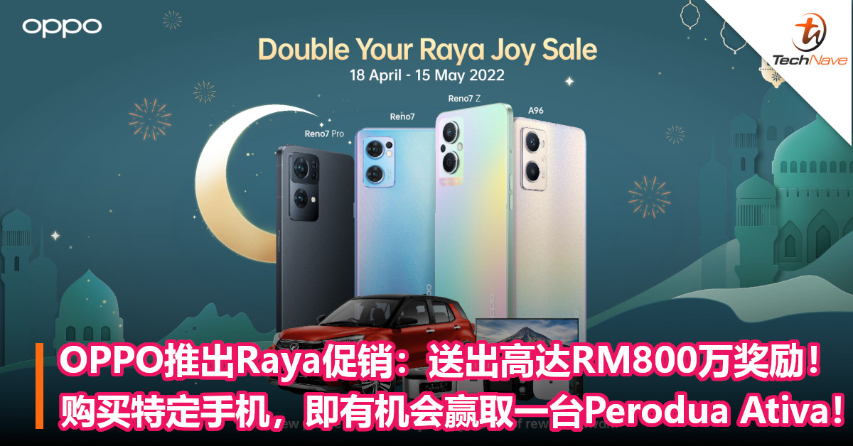 OPPO推出超值Raya促销：送出高达RM800万奖励！购买特定手机，即有机会赢取一台Perodua Ativa！