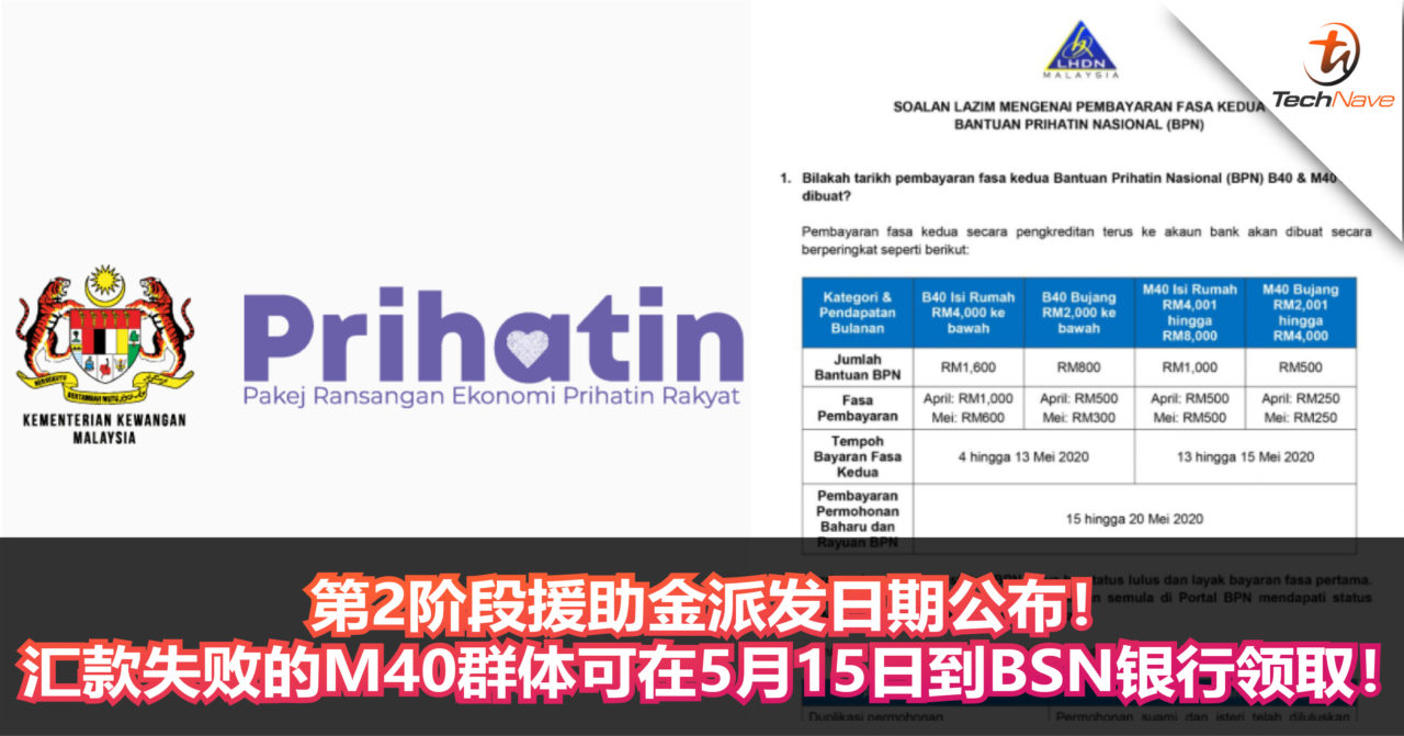 政府即日起开始派发国家关怀援助金！汇款失败的M40群体可在5月15日到BSN银行领取！
