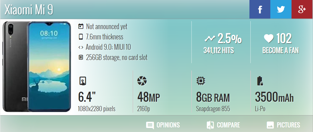 Xiaomi MI 9官方配置出现了？Snapdragon 855 +48MP+32W快充！