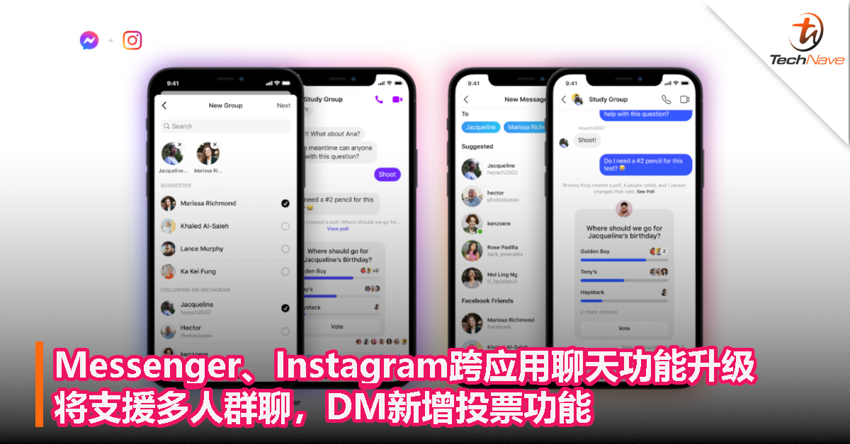Messenger、Instagram跨应用聊天功能升级：将支援多人群聊，DM新增投票功能！