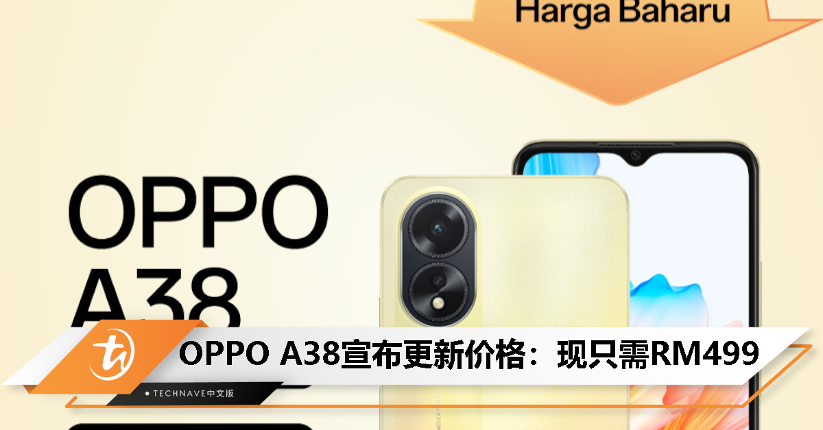 降价 RM50！OPPO A38 宣布更新价格：6GB+128GB 现在只需 RM499