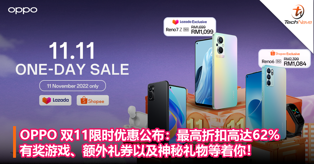OPPO双11限时优惠公布：最高折扣高达62%，有奖游戏、额外礼券以及神秘礼物等着你！