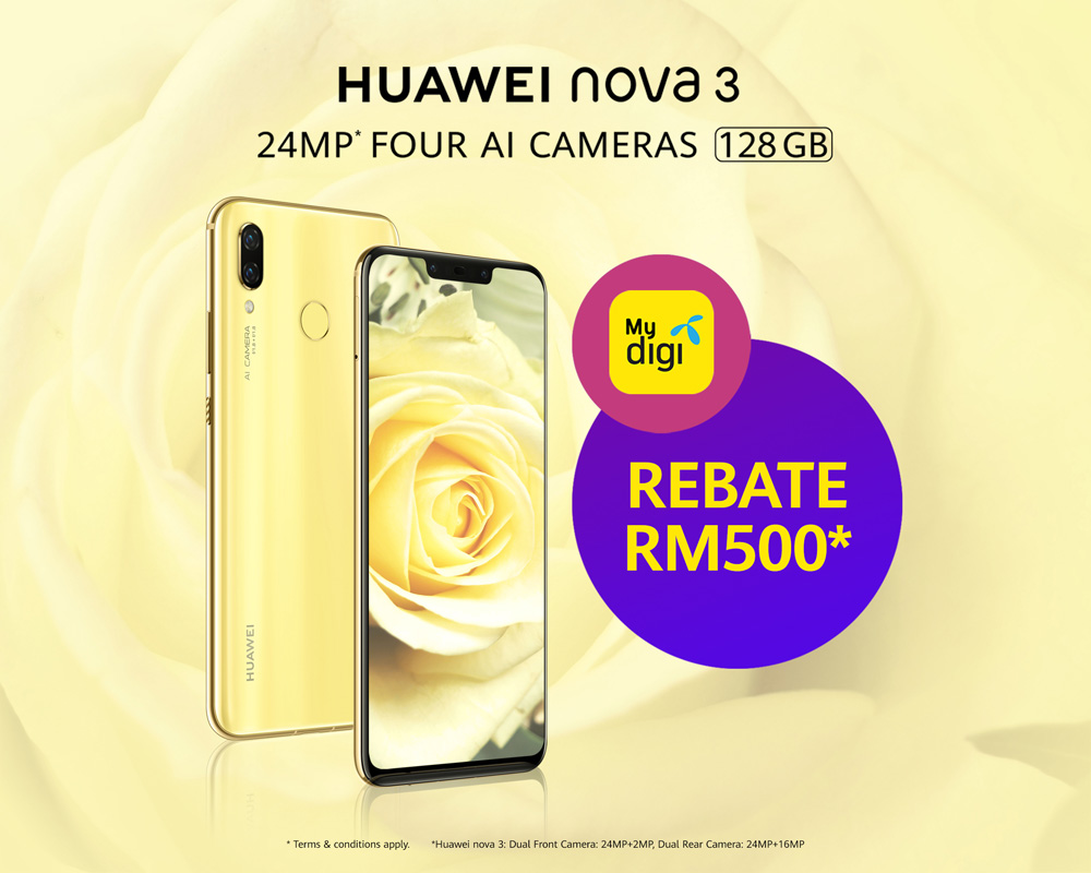 10月Huawei给你兴旺发！Huawei Nova 3 红色与金色皆有高达RM500的优惠折扣！