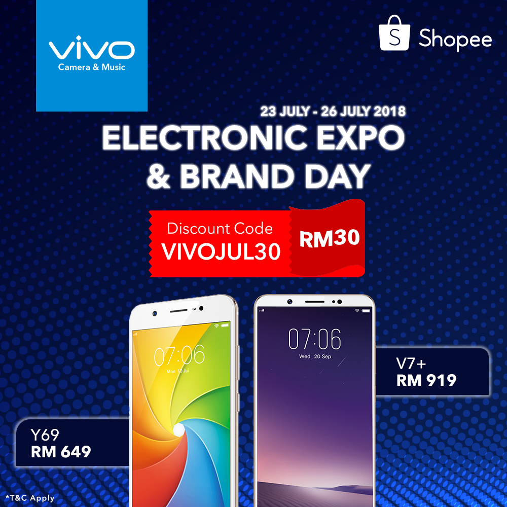 vivo品牌日优惠！Shopee上购买vivo V7+与vivo Y69可获RM30优惠折扣！