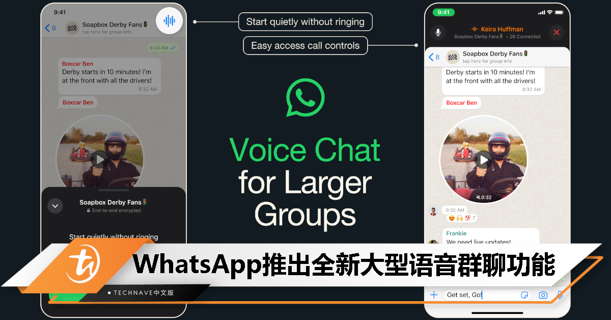 WhatsApp升级语音对话至大型群聊，最多支持 33 人或以上的聊天室！