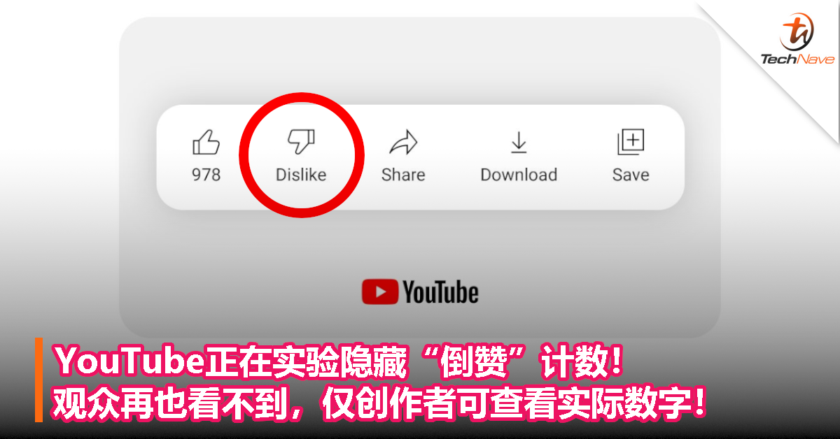 YouTube正在实验隐藏“倒赞”计数！观众再也看不到，仅创作者可查看实际数字！
