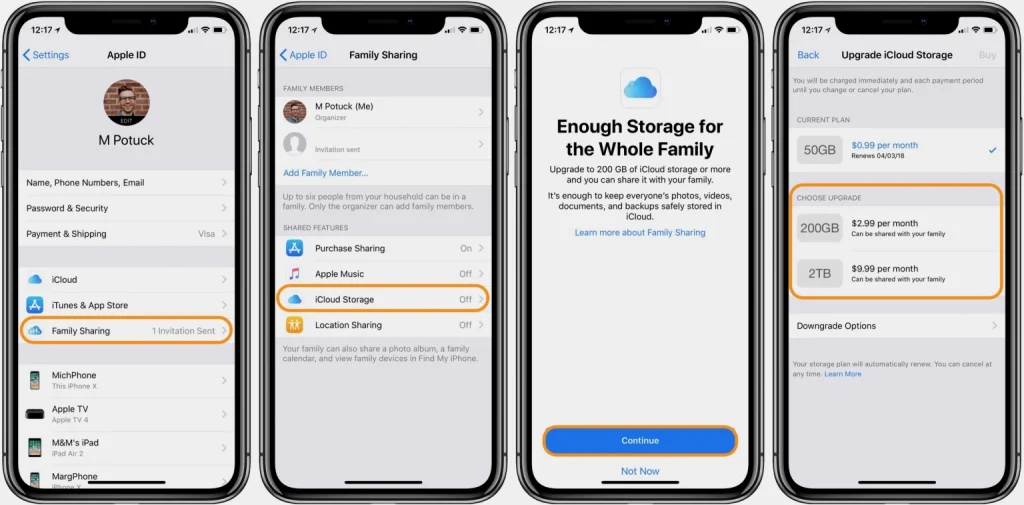 how to share icloud storage with family sharing