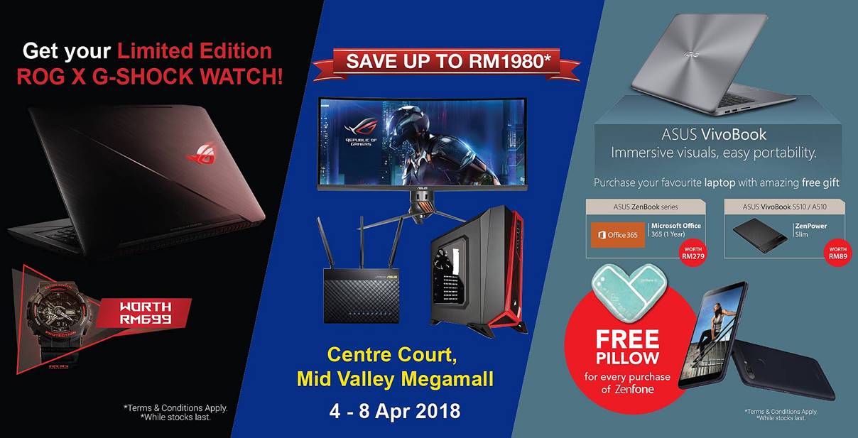 4月4日至8日 Midvalley Megamall举办ASUS Roadshow！可获高达RM1980优惠折扣！