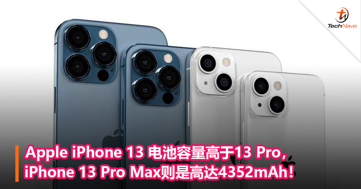 Apple iPhone 13 电池容量高于13 Pro，iPhone 13 Pro Max则是高达4352mAh！