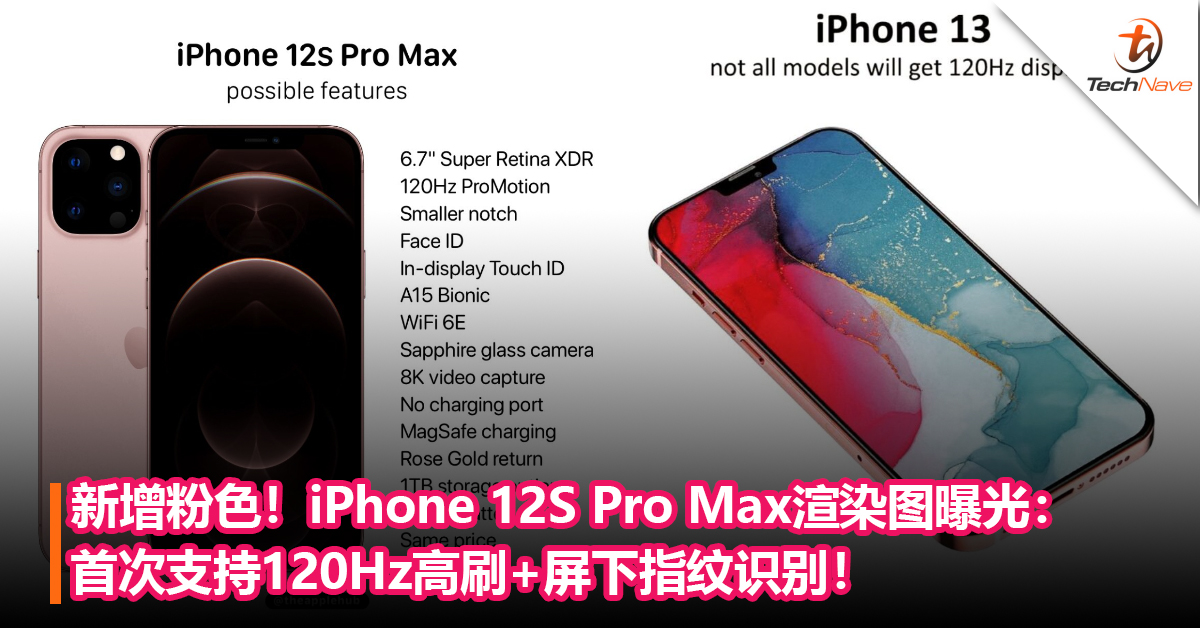 新增粉色！iPhone 12S Pro Max渲染图曝光：首次支持120Hz高刷+屏下指纹识别！