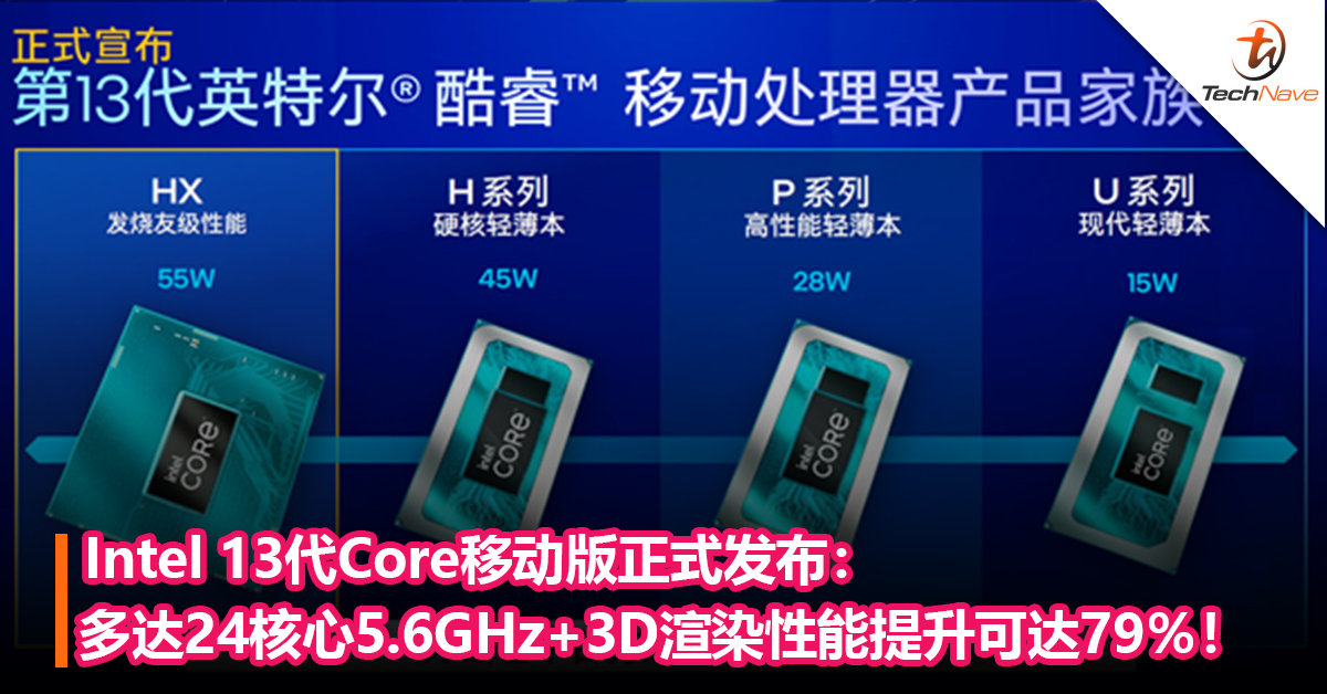 Intel 13代Core移动版正式发布：多达24核心5.6GHz+3D渲染性能提升可达79％！