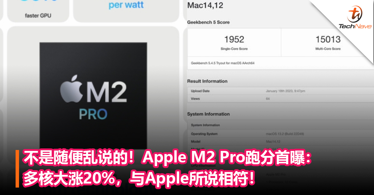 不是随便乱说的！Apple M2 Pro跑分首曝：多核大涨20%，与Apple所说相符！
