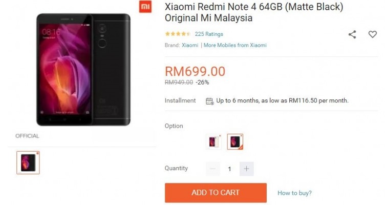 Redmi Note 4（64GB版）降价至RM699！Xiaomi Lazada网店上折扣高达RM250！