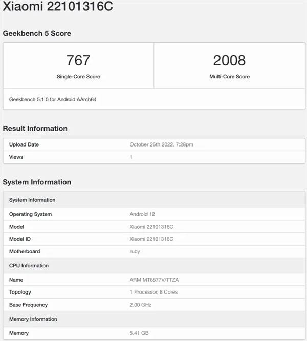 Redmi Note 12 Pro benchmarks appear on Geekbench: Dimensity 1080 single-core 767/multi-core 2008, similar to Dimensity 920 – TechNave 2 s ba76fda97e144ad587fa2098f51363ae