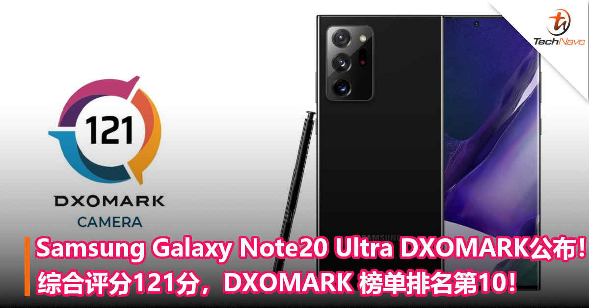 Samsung Galaxy Note20 Ultra DXOMARK成绩公布！综合评分121分，榜单排名第10！
