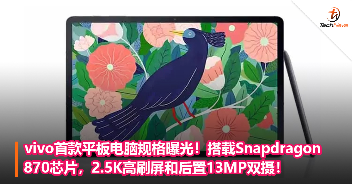 vivo首款平板电脑规格曝光！搭载Snapdragon 870芯片，2.5K高刷屏和后置13MP双摄！