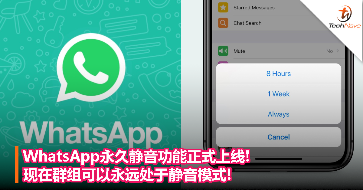 WhatsApp永久静音功能正式上线!现在群组可以永远处于静音模式!