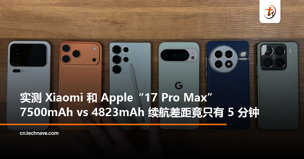 TechDroider 对比测试：Xiaomi 17 Pro Max 电池大 55%，续航却仅比 iPhone 17 Pro Max 多 5 分钟