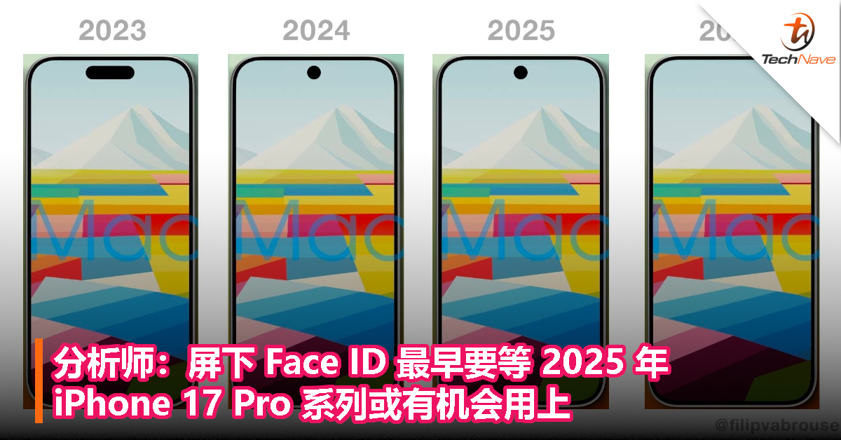 分析师：屏下 Face ID 最早要等 2025 年，iPhone 17 Pro 系列或有机会用上