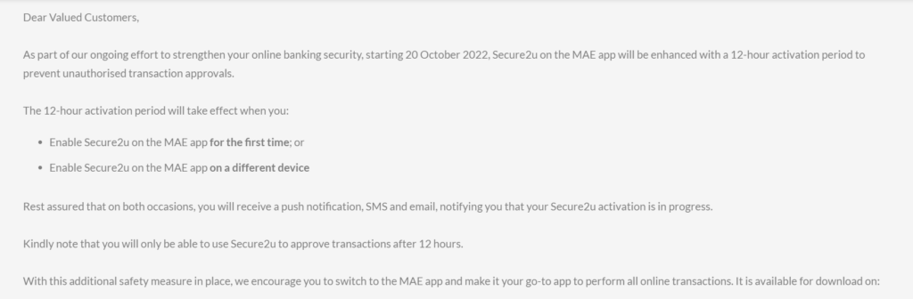 Attention Maybank users! From October 20th, new devices will need to wait for a 12-hour activation period to use Secure2u before they can be used! - Urban Tech Story 2 2022 10 18 110334