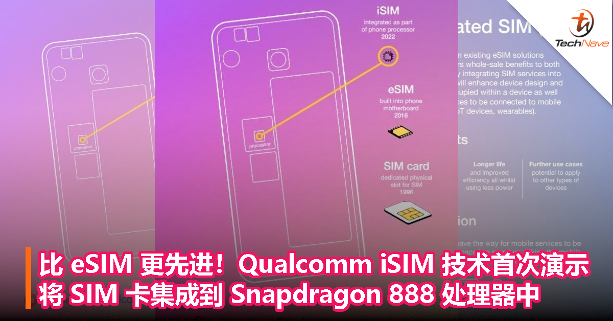 比 eSIM 更先进！Qualcomm 全球首次演示手机 iSIM 技术，将 SIM 卡集成到 Snapdragon 888 处理器中！
